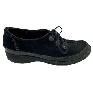 Clarks Artisan Black Suede Lace Up Comfort Casual‎ Shoes Women 8M Work Flat